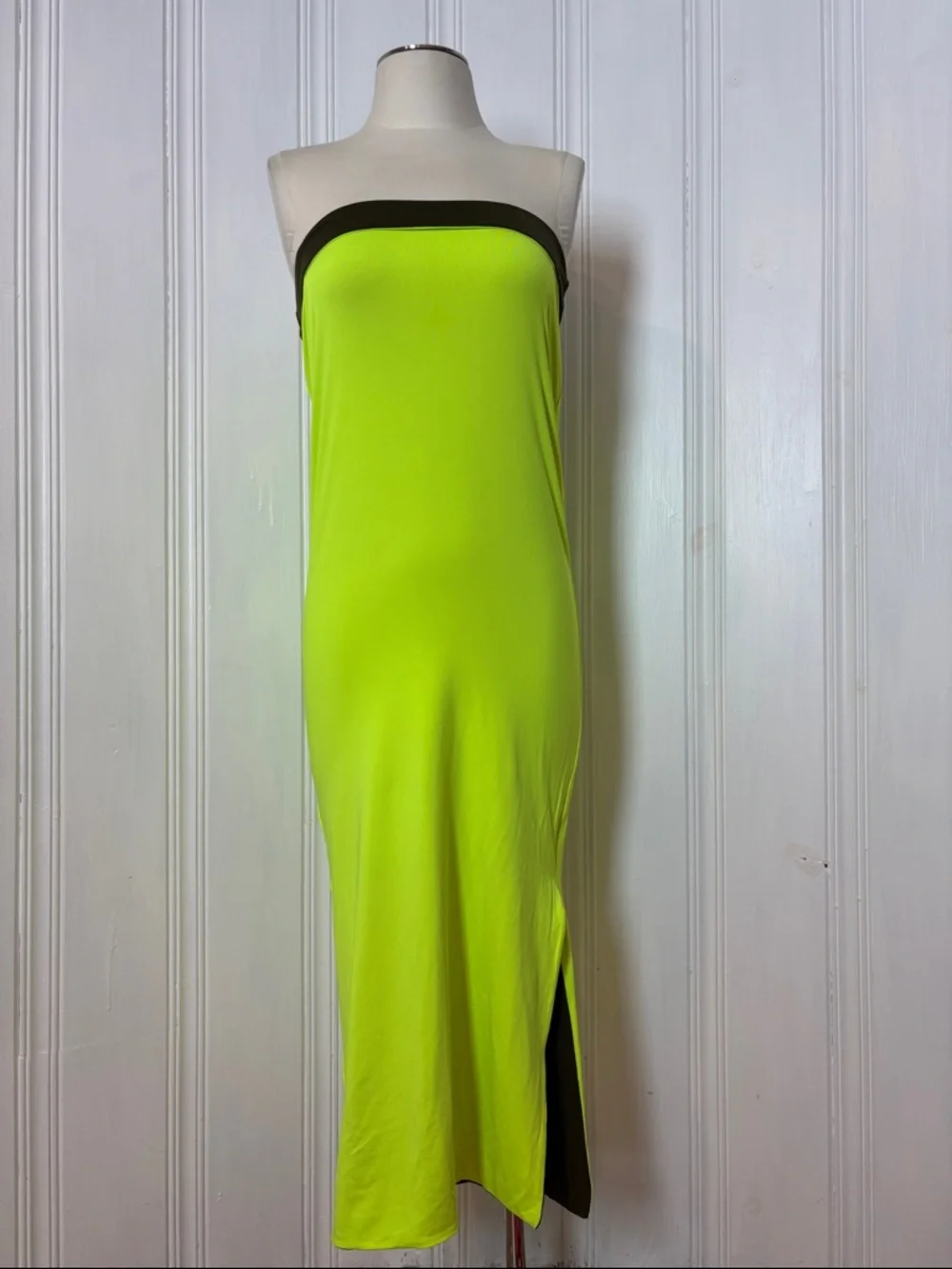 Reversible Khaki & Neon Tube Dress / Maxi Skirt – Multi-Way Convertible Piece - Picture 9 of 10